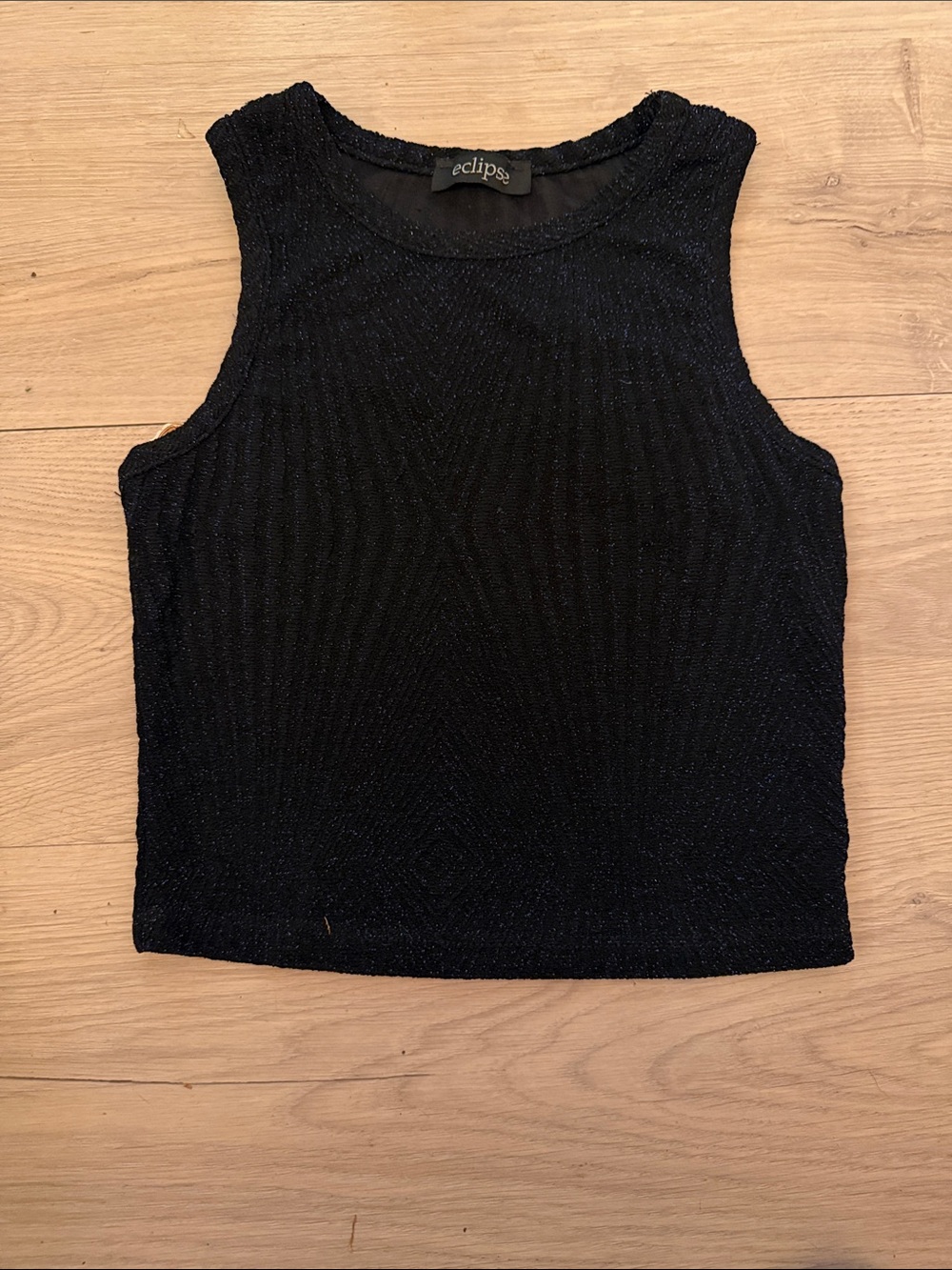 Eclipse Black Shimmery Ribbed Tank Top